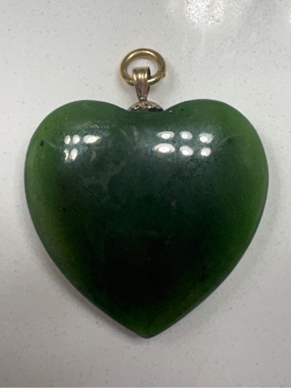Jade Heart Necklace Pendant Necklace w Gold Accents